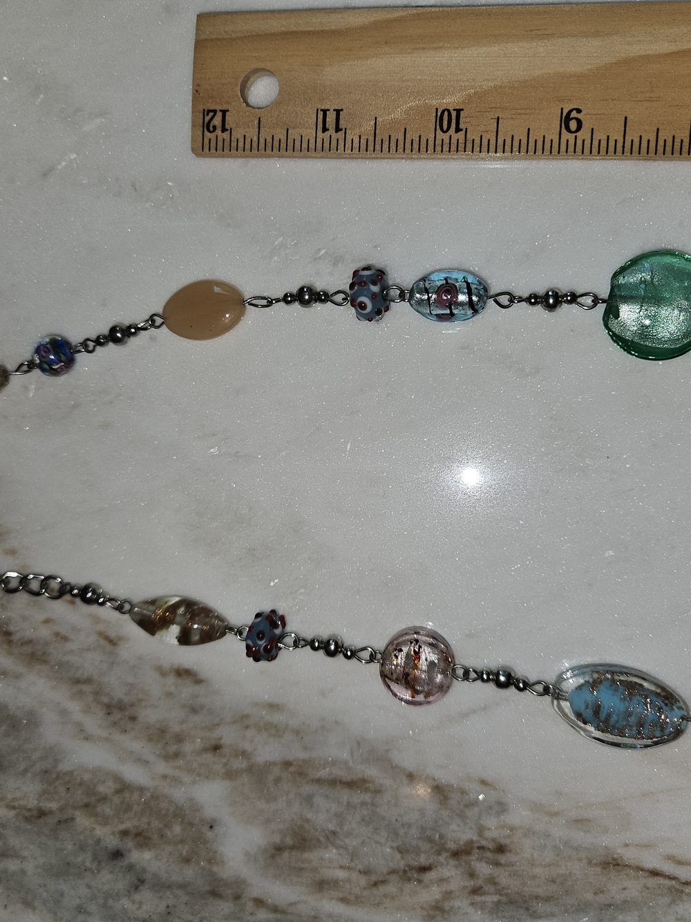 Artisan Multicolor Glass Bead Necklace - Green, Blue, Pink Accents